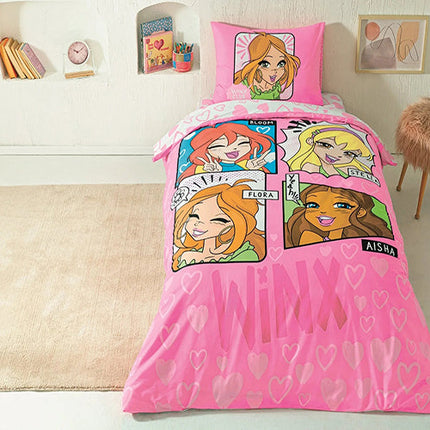 Детско спално бельо от ранфорс с ластик TAC – winx girls club