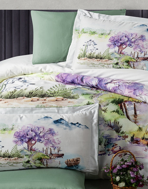 3D Спално бельо от памучен сатен – бяло с красив пейзаж