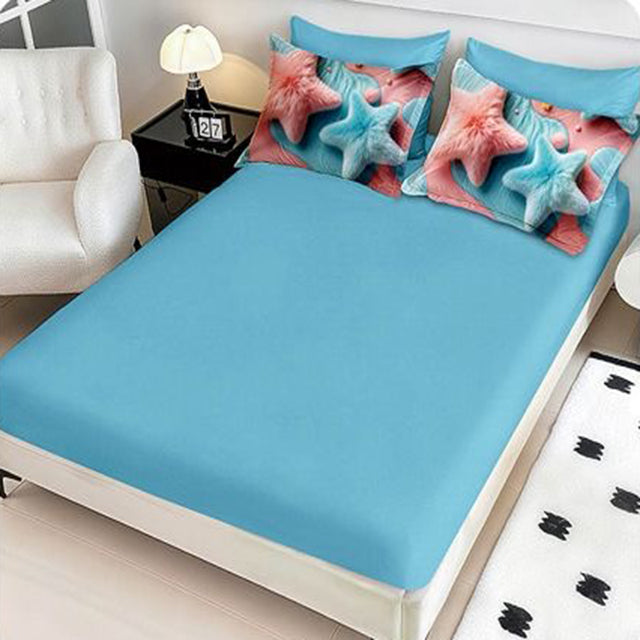 5D Спално бельо с ластик – син с морски мотив - 5D-05