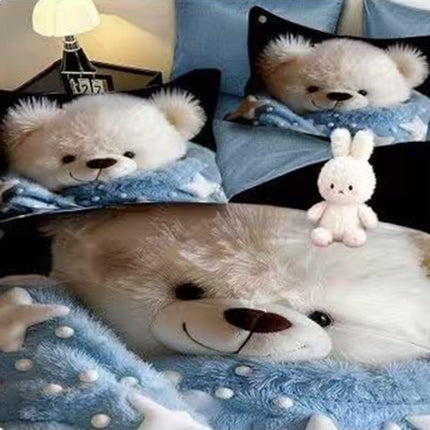 5D Спално бельо с ластик – син с мече - 5D-08