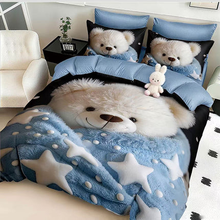 5D Спално бельо с ластик – син с мече
