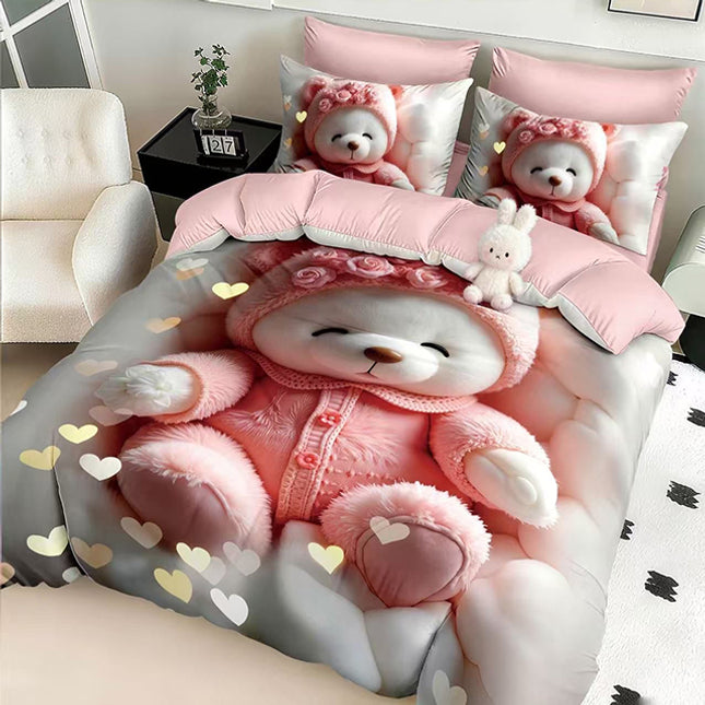 5D Спално бельо с ластик – розово с мече