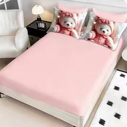 5D Спално бельо с ластик – розово с мече - 5D-09