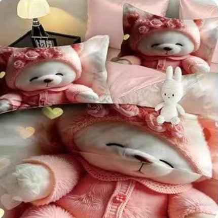 5D Спално бельо с ластик – розово с мече - 5D-09