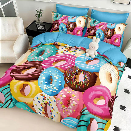 5D Спално бельо с ластик – синьо с донъти