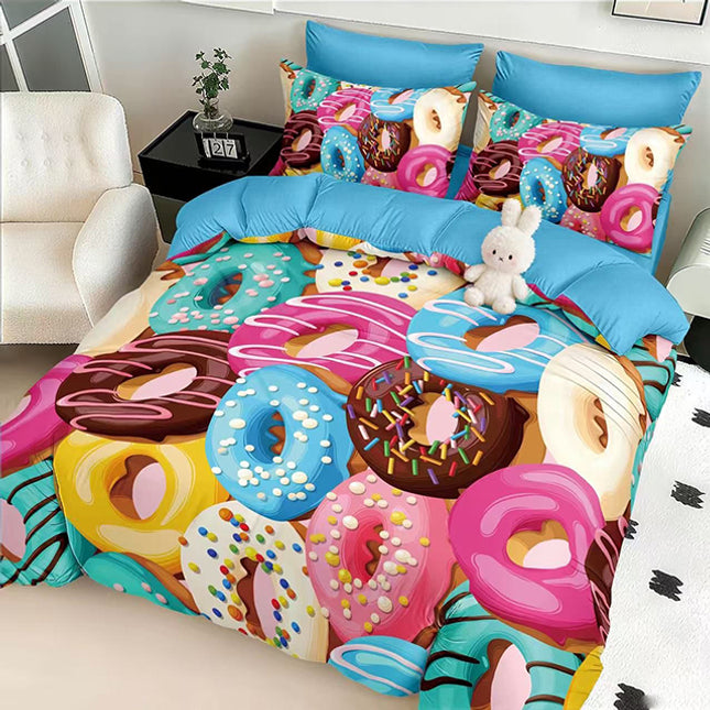 5D Спално бельо с ластик – синьо с донъти