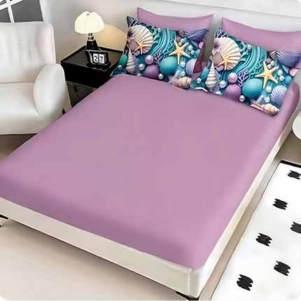 5D Спално бельо с ластик – лилаво с морски мотив - 5D-12