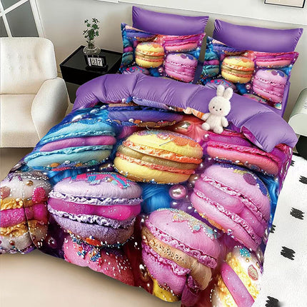 5D Спално бельо с ластик – лилав с френски макарони