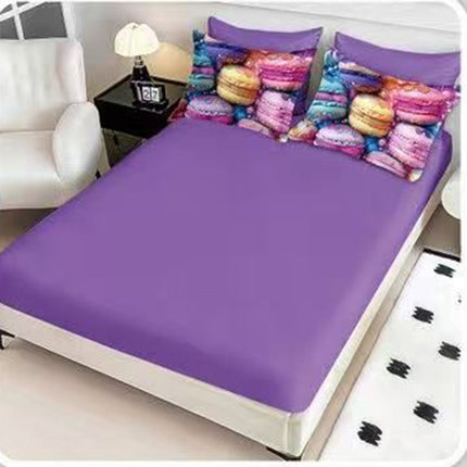 5D Спално бельо с ластик – лилав с френски макарони - 5D-14