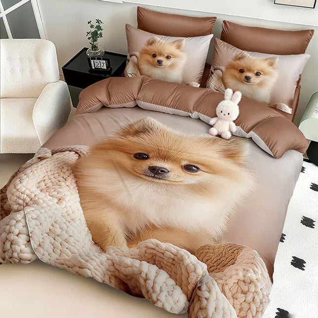 5D Спално бельо с ластик – кафяво с кученце