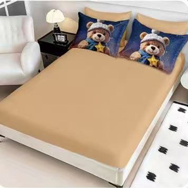 5D Спално бельо с ластик – бежов с мече- 5D-17