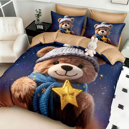 5D Спално бельо с ластик – бежов с мече