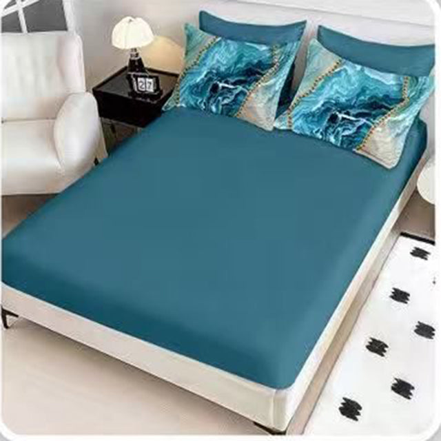 5D Спално бельо с ластик – син с мраморен мотив - 5D-18