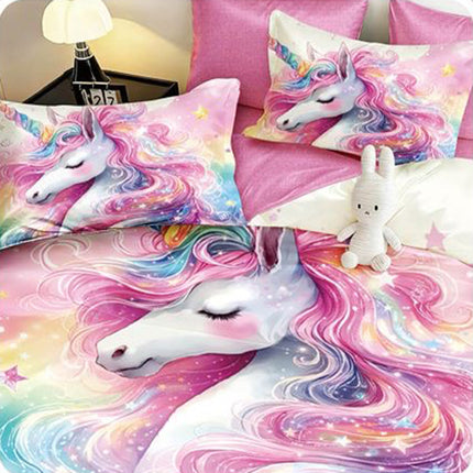 5D Спално бельо с ластик – розов с еднорог - 5D-19