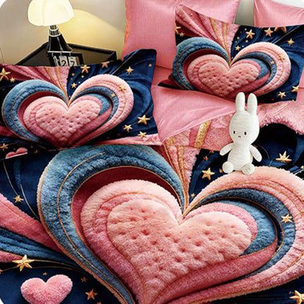 5D Спално бельо с ластик – розов със сърце - 5D-20