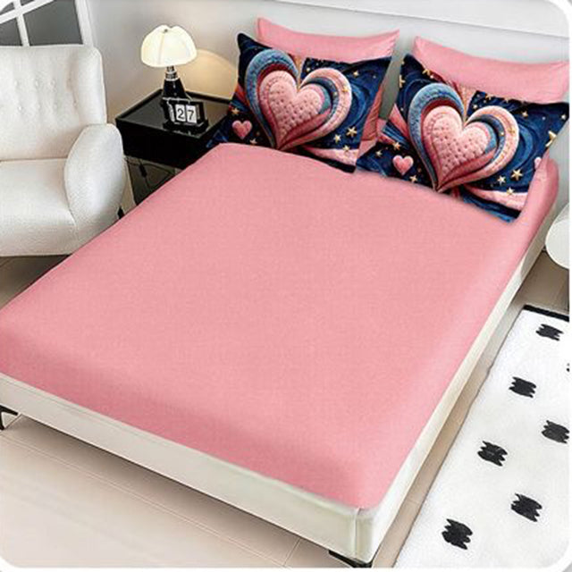 5D Спално бельо с ластик – розов със сърце - 5D-20