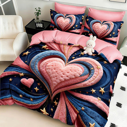 5D Спално бельо с ластик – розов със сърце