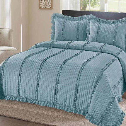 Луксозна кувертюра от 100% памук - светлосиньо с бродирани линии