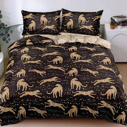 Спално бельо от поликотън – черно и бежово с леопарди 