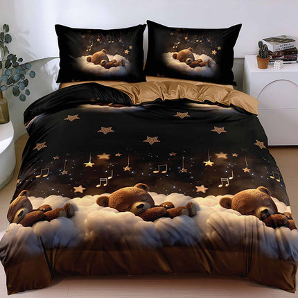 Спално бельо от поликотън – черно и кафяво със спящи мечета 