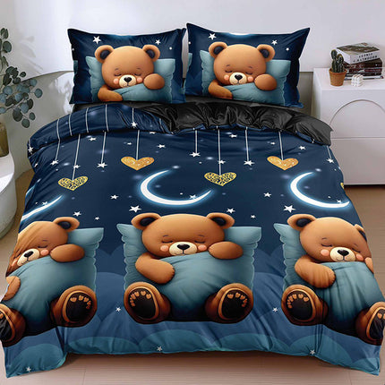 Спално бельо от поликотън – синьо и черно с мечета 