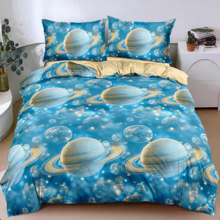 Спално бельо от поликотън – светлосиньо с планети 