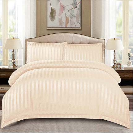 Едноцветно спално бельо с ластик - цвят шампанско с райе