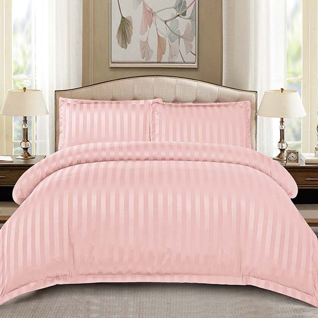 Едноцветно спално бельо с ластик - светлорозов цвят с райе