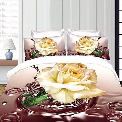 Комплект 3D спално бельо от 6 части - кафяв цвят с бежови рози