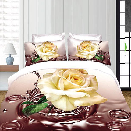Комплект единично 3D спално бельо - бежово и кафяво с рози 