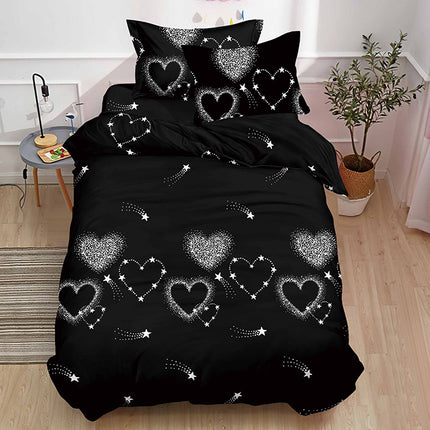 Комплект единично 3D спално бельо - черен цвят със сърца