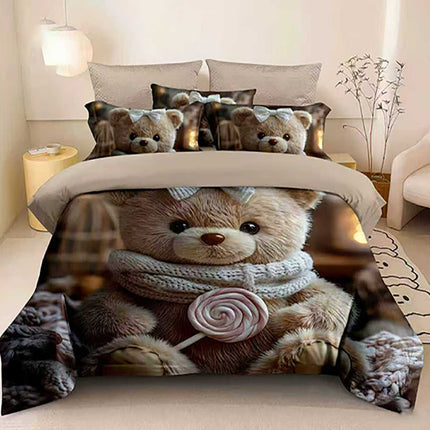 5D Спално бельо с ластик - бежово със сладко мече