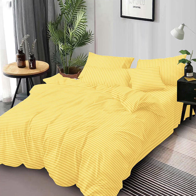 Едноцветно спално бельо от 6 части - жълто с райе