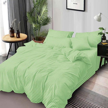 Едноцветно спално бельо от 6 части - цвят мента с райе