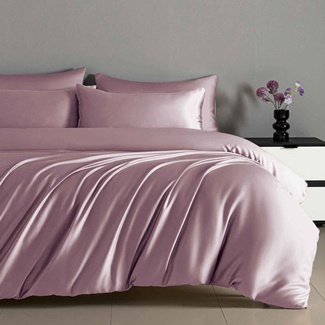 Луксозно спално бельо с ластик от памучен сатен - розово