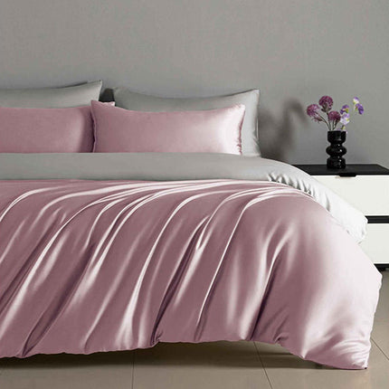 Луксозно спално бельо с ластик от памучен сатен - светлорозово