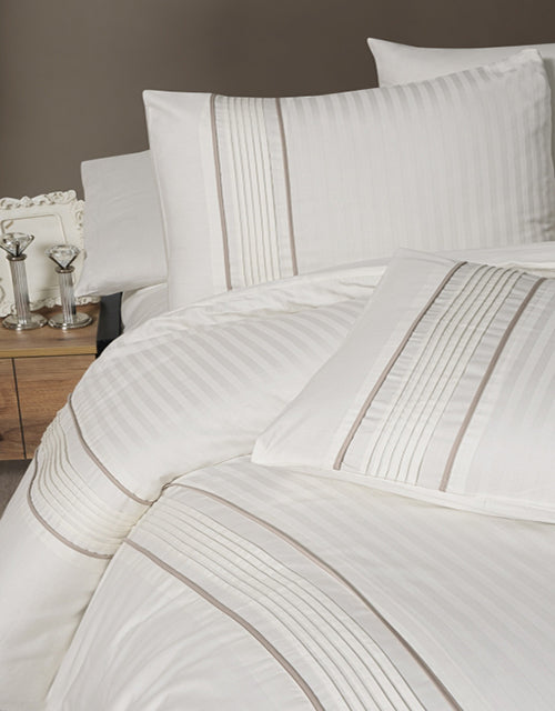 Спално бельо от VIP памучен сатен - слонова кост със сиви кантове