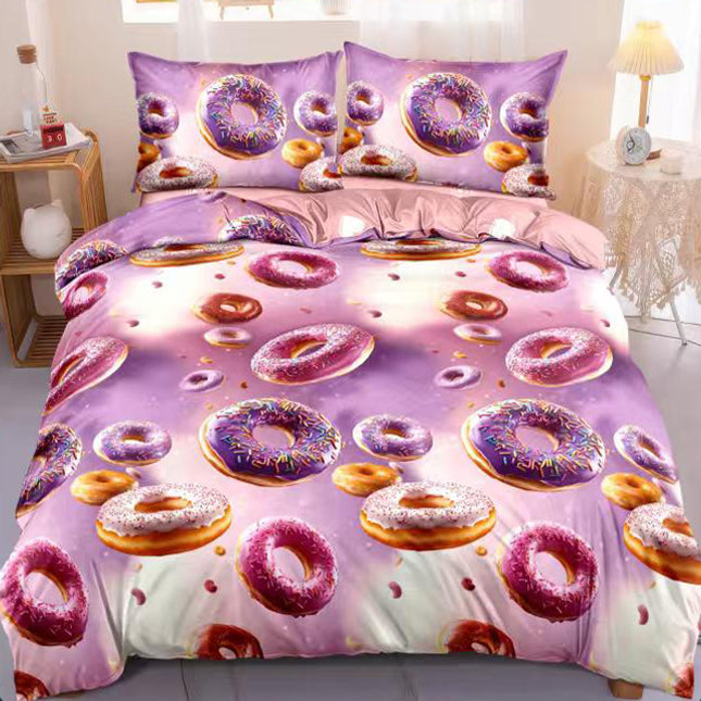 Спално бельо с ластик от 100% памук – лилаво с понички 