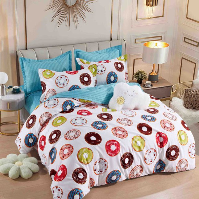 Единично спално бельо от 100% памук – бяло с донъти - F1-94