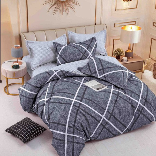 Единично спално бельо от 100% памук – тъмносиво на линии - F1-41