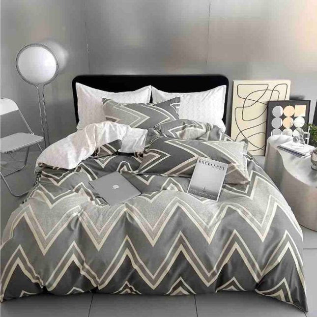 Единично спално бельо от 100% памук – тъмносиво с геометричен мотив - F1-101