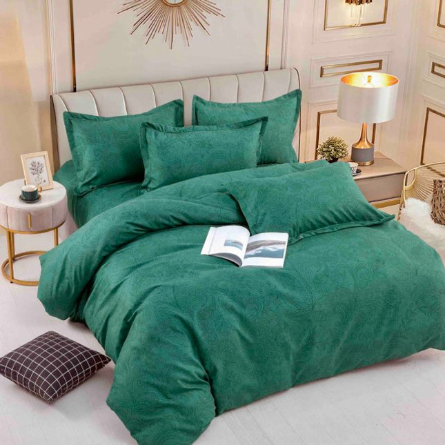 Единично спално бельо от 100% памук – тъмнозелено с орнаменти - F1-52