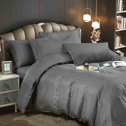 Едноцветно спално бельо - цвят графит с райе - F2-08