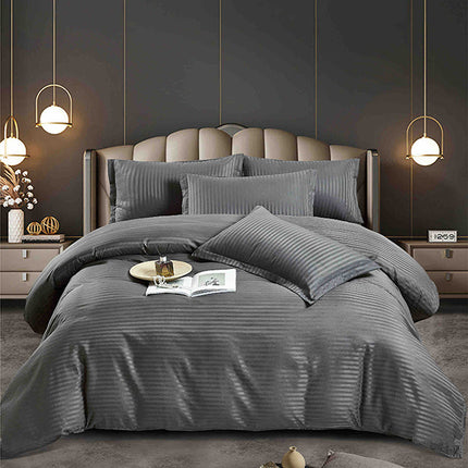 Едноцветно спално бельо - цвят графит с райе 