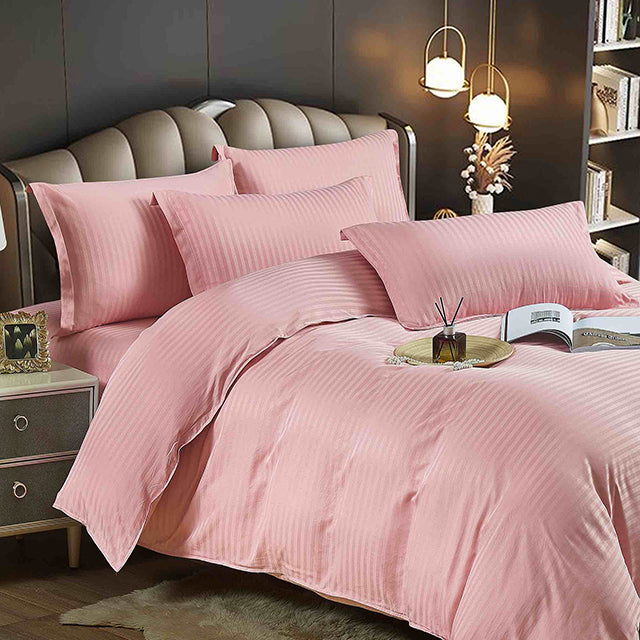 Едноцветно спално бельо - светлорозово с райе - F2-11