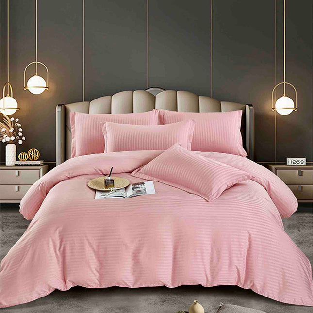 Едноцветно спално бельо - светлорозово с райе