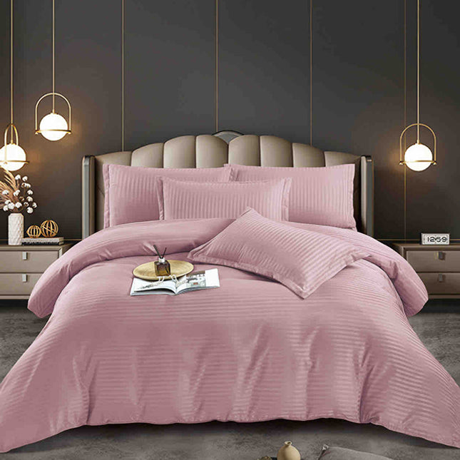 Едноцветно спално бельо - розово с райе