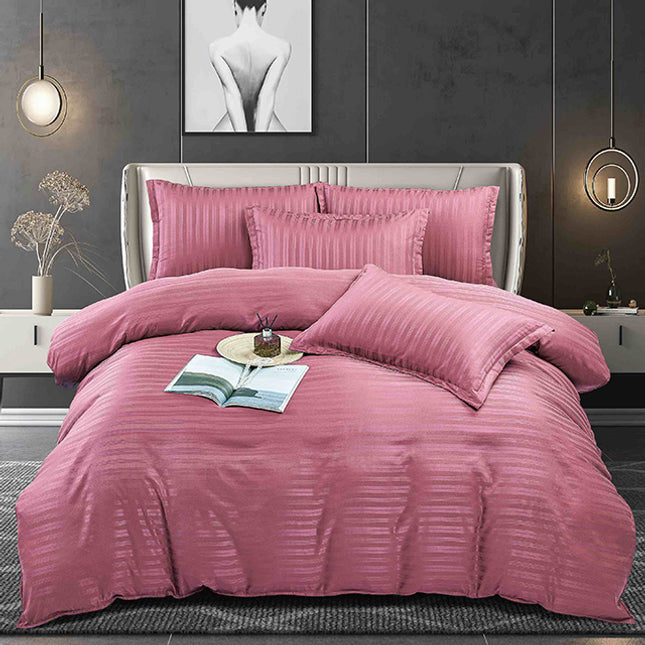 Едноцветно спално бельо - розово с райе 