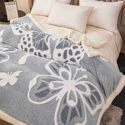Плюшено 3D одеяло - Сив цвят с пеперуди - F3D-05