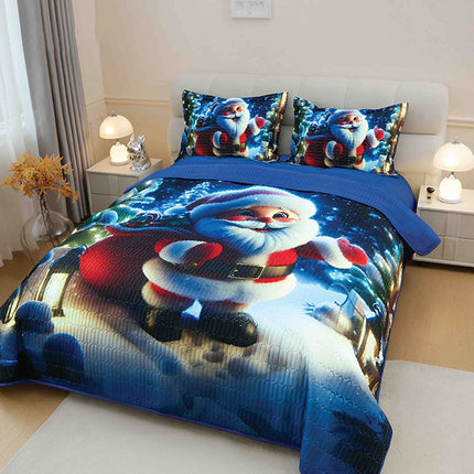 5D Коледна кувертюра от 3 части - тъмносиньо с Дядо Коледа